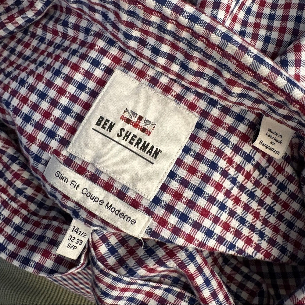 ❤️Ben Sherman Red Blue Gingham Plaid Button Down Shirt S - Picture 5 of 8